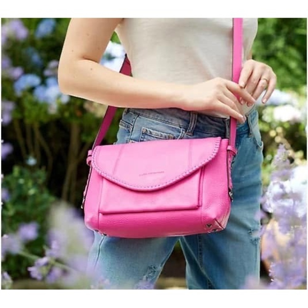 Aimee Kestenberg All For Love Pink Leather Crossbody Shoulder Bag Whipstitch